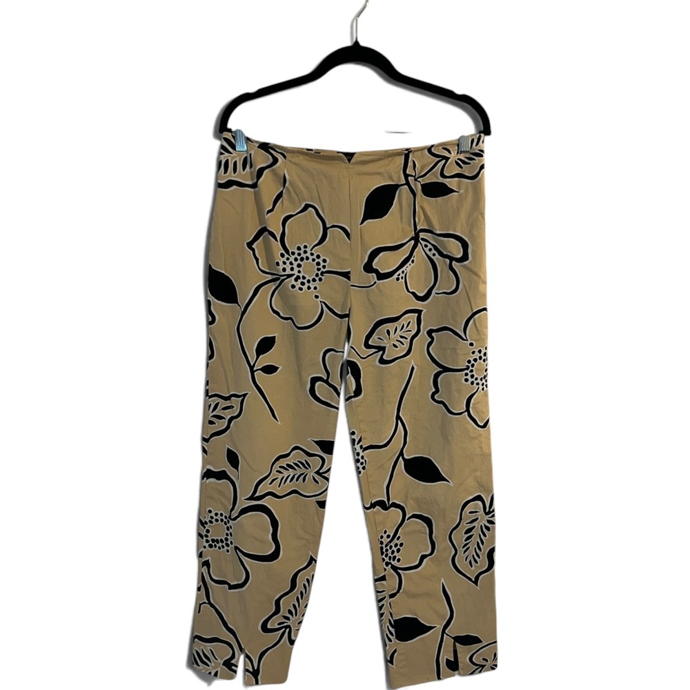 Randy Kemper Floral Mod Cropped Pants Tan Black Retro Statement Print 6